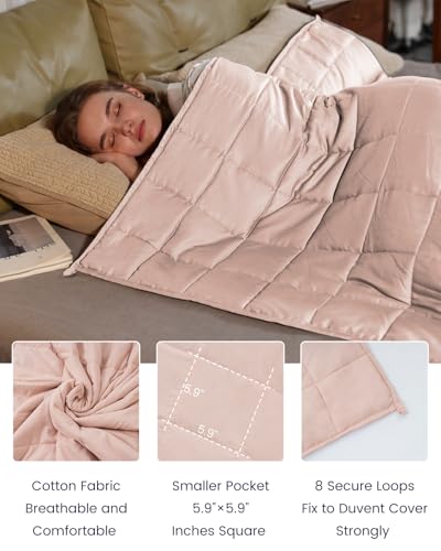 ZonLi Weighted Blanket for Adults (48"x72", 15lbs, Light Pink) Twin Size High Breathability Heavy Blanket, Soft Material with Premium Glass Beads