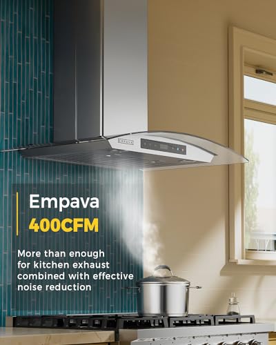 Empava 30RH06 Wall Mount Range Hood 30 Inch, Ducted/Ductless(Charcoal-Filter Sold Separately), Kitchen Exhaust Stove Vent With 400Cfm, Tempered Glass thumb #2