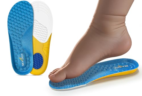 Skyfoot Shoe Insoles for Kids Worn Down Inserts Replacement, Comfy, Breathable, Cut to Fit Sturdy Shoe Soles for Child Sneakers (Blue - 1 Pair, Little Kids: 13-3)