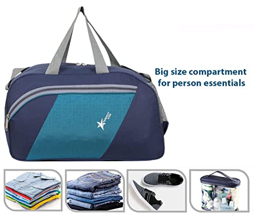 Image of Perfect Star 40L Travel Duffle Bag for Men & Women | Lightweight Polyester Luggage Bag Without Wheels | Water-Resistant Hand Carry Bag for Travel, Gym, Weekend Trips (42x23x29 cm) (Navy T-Blue)