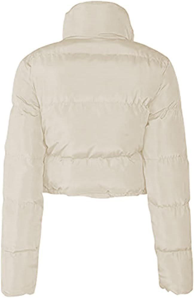 Ebifin Womens Cropped Lightweight Quilted Jackets Full Zipper Warm Coats Winter Stand Collar Drawstring Outerwears - Image 3