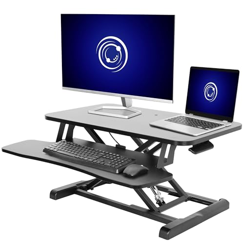 Image of VIVO 28 inch Desk Converter, K Series, Height Adjustable Sit to Stand Riser, Dual Monitor and Laptop Workstation with Keyboard Tray, Black, DESK-V028KB