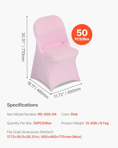 Image of VEVOR Chair Covers, Polyester Spandex Chair Cover, Stretch Slipcovers for Wedding Party Dining Banquet Flat-Front Chair Covers (Pink-c, 50PCS)