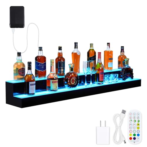 LED Lighted Liquor Shelves, 2 Tier 60 Inch Acrylic Lighted Bottle Display with Remote & App Control, 16 Colors, 4 Modes, 1-8 H Timing, Bar Lights for Liquor Shelves