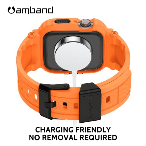 Image of amBand Bands Compatible with Apple Watch 9 /8 /7 45mm, M1 Sport Series Rugged Case with TPU Strap Military Protective Tough Cover Bumper for iWatch SE3 /SE2 /SE /6 /5 /4 /3 44mm 42mm Men Orange