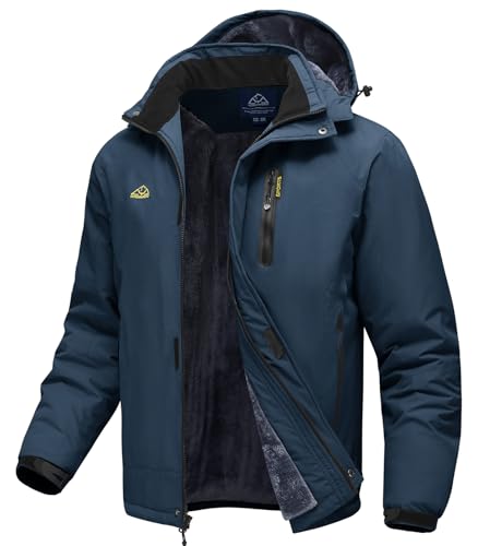 Image of TBMPOY Men's Winter Ski Jacket Waterproof Warm Snow Insulated Coat Fleece Lined Snowboard Hooded Raincoat