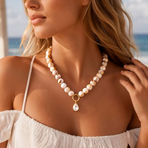 Turandoss White Beaded Necklace for Women, CZ Pendant Choker - image 3