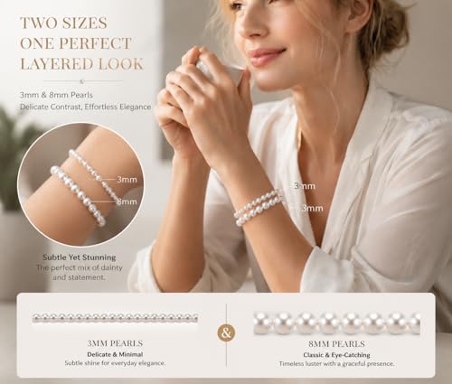 Pearl Bracelets for Women Dainty Baroque Pearl Bracelet White Bridesmaid Bridal Bracelet Wedding Jewelry Gifts for Mother Daughter Matching Outfits by Roe Dolph - Image 3
