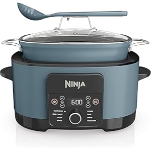 Ninja Foodi PossibleCooker, 8-in-1 Slow Cooker with Removable Non-Stick Pot, Steaming Rack, Integrated Spoon & Glass Lid, Slow Cook, Sear, Braise, Steam & more, 8 porzioni, 8L, Sea Salt Grey MC1001UK