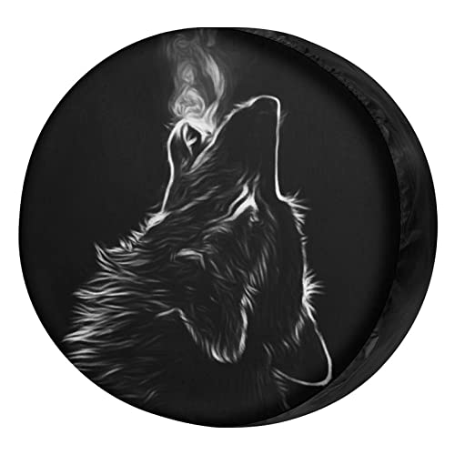Image of Black 3D Wolf Spare Tire Cover Wheel Tire Cover Fit Trailer, RV, SUV and Many Vehicle 13inch