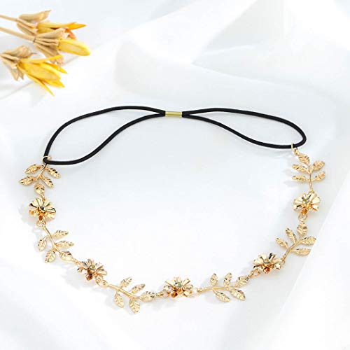 Yalice Elastic Flower Head Chain Hair Gold Leaf Headband Elegant Headpieces Wedding Hair Acessories For Women And Girls (Gold-2) #TOP2