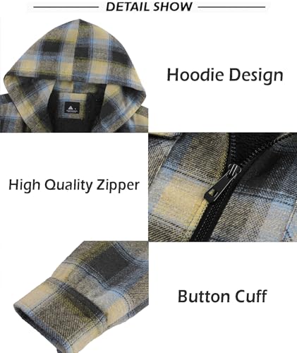 Image of SCODI Mens Flannel Hooded Jacket Fleece Sherpa Lined Zip Up Plaid Hoodies | Machine Wash, Outdoor Activities, Office, Casual, Warm Thick Shirt Jackets, Winter Coat, Heavyweight Sweatshirt, 4 Pockets