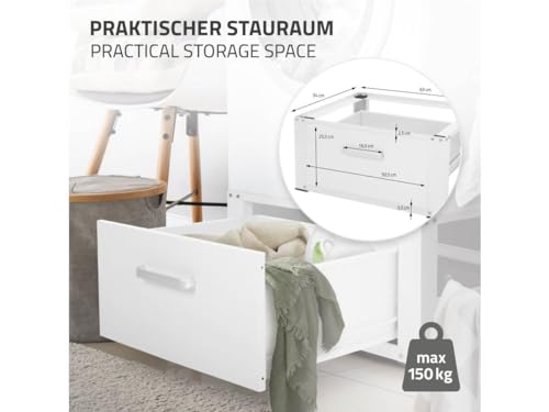 ML-Design Stevig Wasmachine Onderstel met Lade 63x54 cm Wit Staal tot 150 kg Geschikt als Wasmachine Kast of Basis Frame Duurzame Onderbouw met 31,5 cm Hoge Voetstukverhoging voor Droger en Koelkast - Afbeelding 5