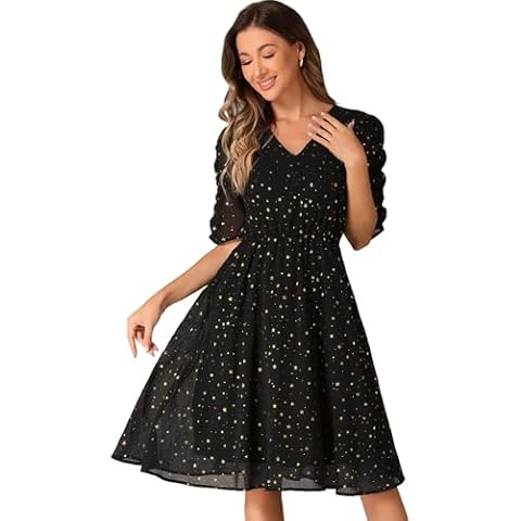 Allegra K Women's Chiffon Dress with Metallic Stars Cover