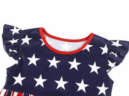 Eledobby 4th of July Girls Dress Independence Day Dresses American Flag Striped Flutter Sleeve Sundress Patriotic Outfits3