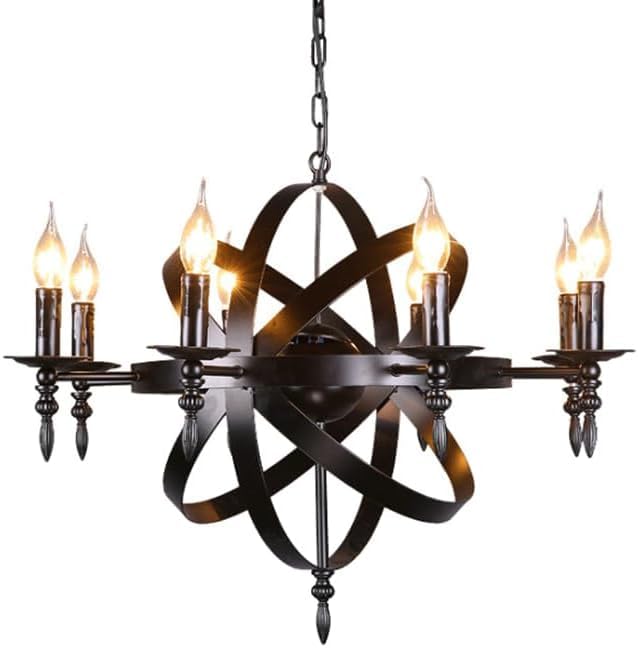 Luminaire suspendu industriel loft en fer noir à 8 lampes pour salon