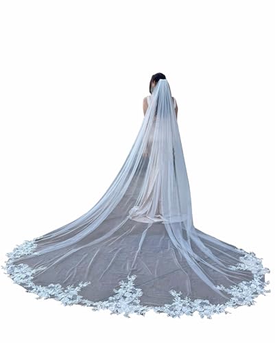 EllieWely Long Cathedral Length Lace Bridal Wedding Veil Ivory 118Inch