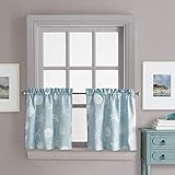 CHF Coastal Seashells Kitchen Curtain Window Tier Pair, Rod Pocket, 27W x 24L inch, Aqua