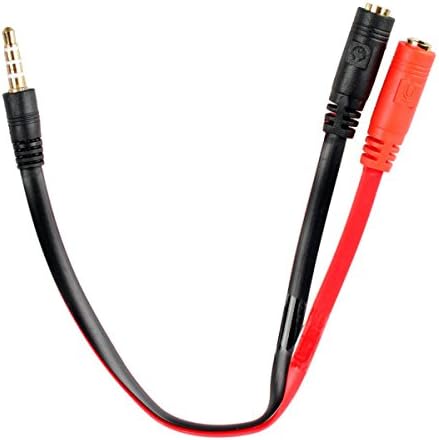 Conwork Headset Jack Adapter Splitter for iPhone 6/5/4s, iPad, Split 4-Pole 3.5mm Stereo into Separate Headphone/Microphone Plugs, Male to Female, Flat Cable 15cm