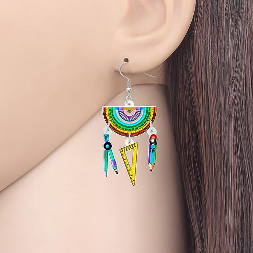 NEWEI Fun Teacher Earrings Back to School Dangle Science Book Apple Jewelry for Women Crayon Pencil Charms2