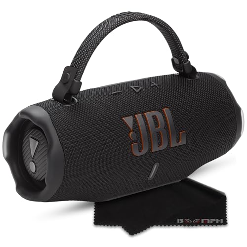 JBL Charge 6 Portable Bluetooth Speaker, IP68 Waterproof, Dustproof, Drop-Proof, AI Sound Boost, Built-in Powerbank, Carrying Strap, 28H Battery – Black – Boomph's Ultimate Performance Cloth Solution