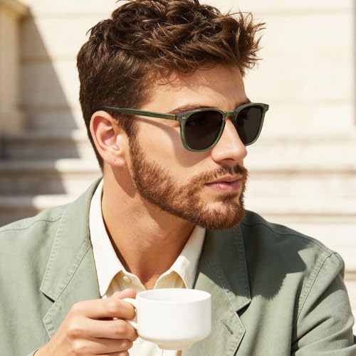 Image of CARFIA Retro Cool Acetate Polarized Sunglasses for Men UV Protection, Outdoor Fashion Driving Eyewears Male Square Sunnies
