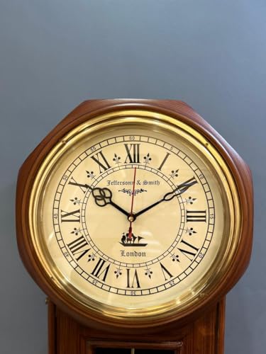 Image of Quality Step Packers Vintage Wooden Pendulum Wall Clock | Roman Numerals | Silent Quartz Mechanism | Elegant Home & Office Decor | Antique Finish