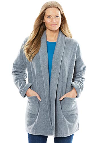 Woman Within Plus Size Microfleece Cardigan Shawl Collar Oversized Long Open Jacket3