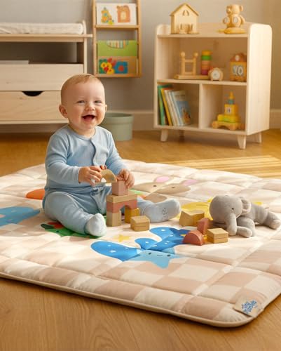 Image of Baby Play Mat, Foldable Play Mats for Floor, 50x50 Inches Crawling Mat for Playpen with Anti-Slip Bottom, Machine Washable, Thicken Padding Foam Playmats for Babies and Toddlers (Sand Checks)