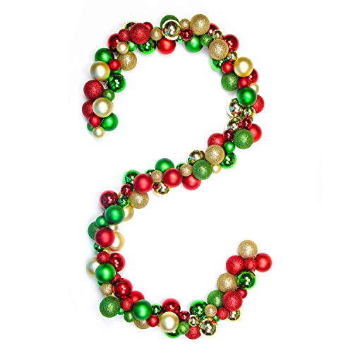 Costyleen 6 Feet Christmas Garland Balls Ornaments Shatterproof Christmas Bulb Garland Outdoor Indoor Hanging Decors Home Party Xmas Tree Decorative Red Green Gold