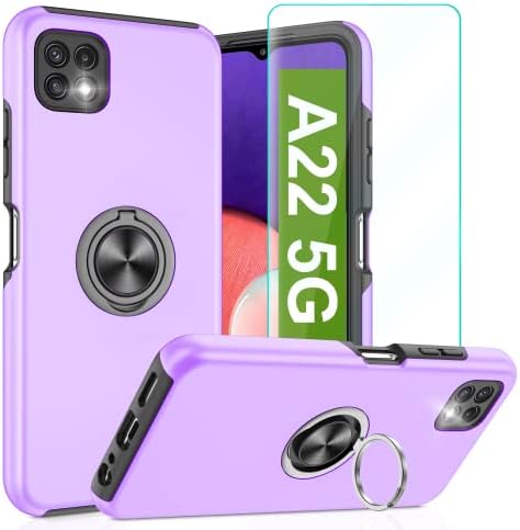 Pilaru for Samsung Galaxy A22 5G Case,[Upgraded Shockproof Airbag] Galaxy A22 5G Cover with Ring Holder Tough Protective Silicone Bumper Armour Phone Case for Samsung Galaxy A22 5G,Purple