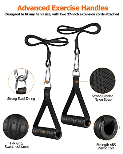Ulalov Cable Attachments for Gym, V Row Double D Handle Cable Attachment Handles, Cable Machine Attachments for Weight Lifting: Steel Rotating V Handle with Rubber, 2 Exercise Handles, 3 Carabiners