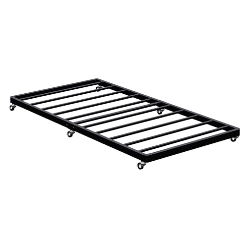 Lutown-Teen Twin Trundle Bed Frame with Metal Slats, Roll-Out...