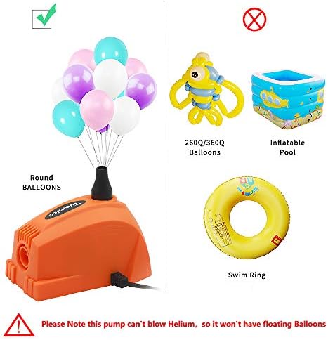 Tuomico Mini Electric Balloon Pump Portable Balloon Inflator Air Blower for Party/Wedding/Birthday/Activities and Festival Decoration/Business Celebration Deco (Orange), with 20 Balloons