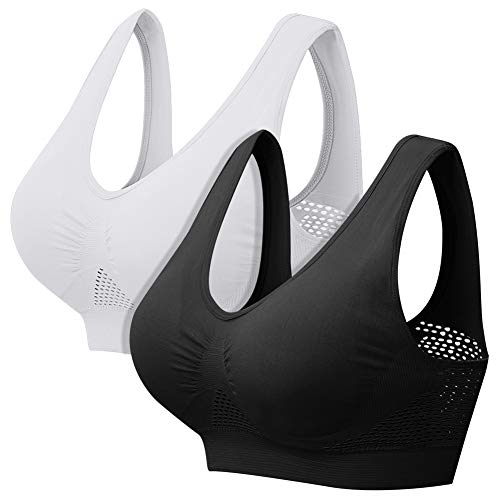 ZOEREA Sujetador Deportiva para Mujeres Cómodo Transpirable Tipo Chaleco Talla Grande Bra con Almohadilla para Fitness Run Ejercicio Medio Soporte 2 Pcs, 2XL