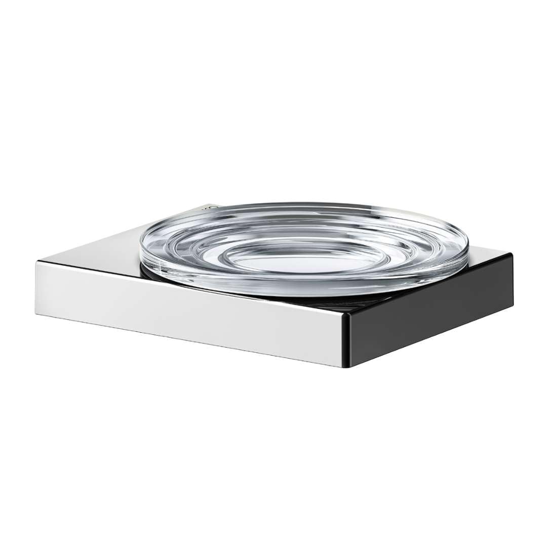 KEUCO Seifenschale aus Metall Chrom glänzend, Kristall-Glas klar, für Badezimmer Dusche Küche, Wandmontage, Seifenablage, Seifenhalter, Edition 90 Square
