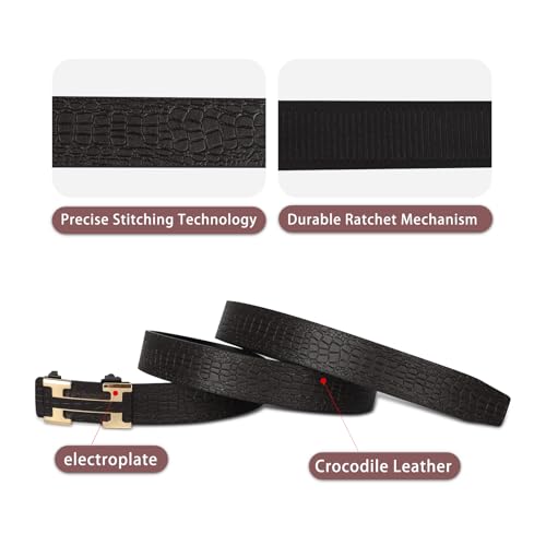 Image of Aurolran Men&Womens Leather Dress Belt Business Automatic Buckle Belt Color-Black Silver Gold