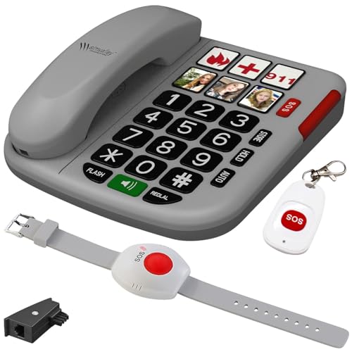 simvalley Communications Desktop-Telefon: Senioren-Notruf-Telefon, Funk-SOS-Taster, SOS-Armband, TAE-Adapter (Rentner-Telefon Festnetz, Schreibtisch-Festnetztelefon)