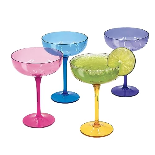 Lily's Home Acrylic Margarita Glasses. Set of 4 Colored, Reusable, Unbreakable and Shatterproof Poolside Outdoor and Indoor Glasses. BPA-free plastic. 15oz Each. Hand Wash Only