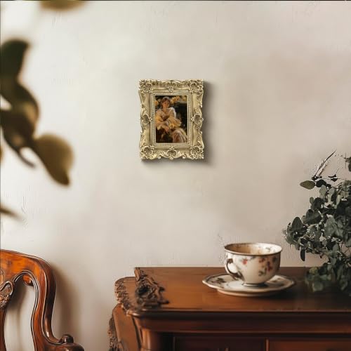Image of eletecpro 2x3 Vintage Picture Frame with Real Glass Cover, Ornate Antique Photo Frame, Display 2x3 Picture for Tabletop or Wall Hanging, Gold Home Decor for Gallery Art