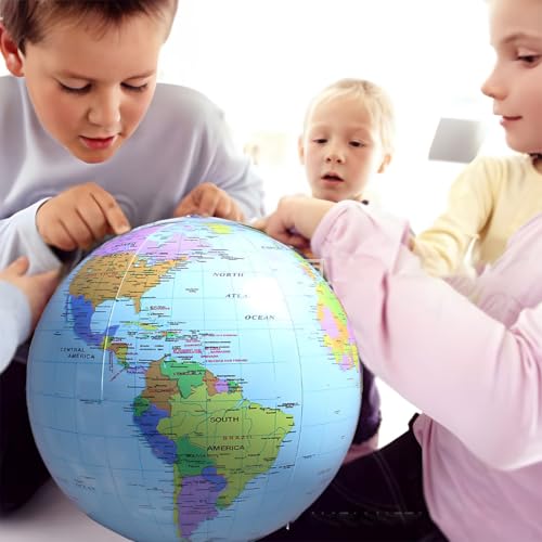 VAEIORP 1 Pcs 16 Zoll Erde Globus Weltkugel aufblasbar Geographie Weltkarte Wasserball aufblasbar für Garten Strand Pool Wissenschaft Geographie Bildung