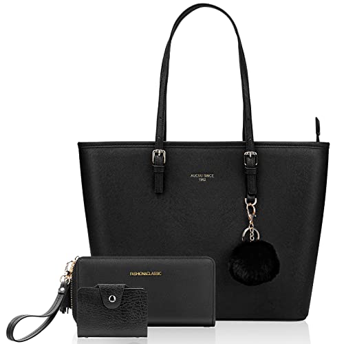 URAQT Damen Handtasche Schwarz, Damen Shopper Handtasche Leder...