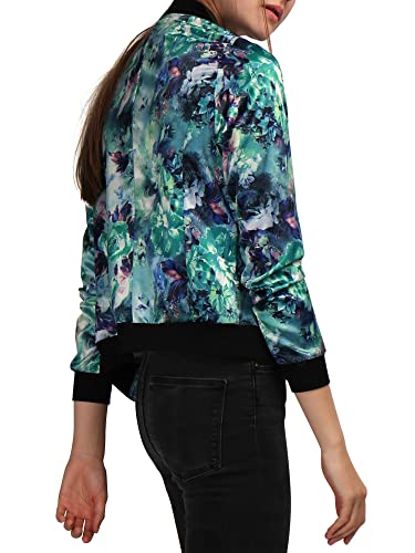 Allegra K Women's Stand Collar Zip Up Floral Print Bomber Jacket X-Large Green #TOP2