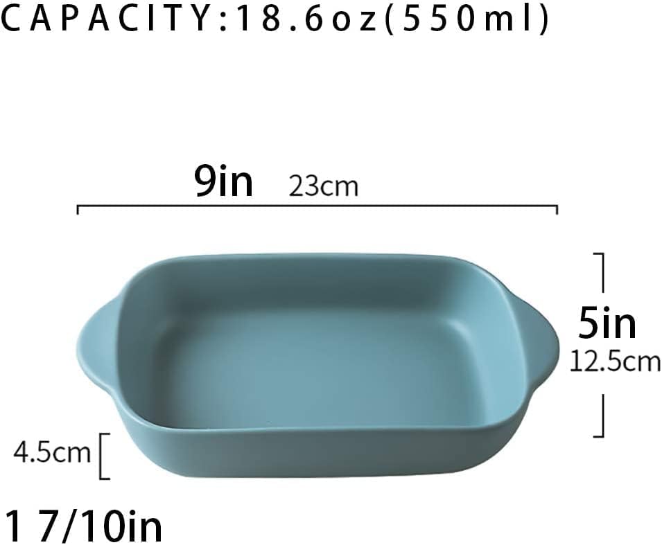 Image of Ceramic baking dish - Casserole Baking Dish with Handle, Baking Dishes for Oven, 7'' x 5'' Individual Baking Pan, Color Painted Porcelain Bakeware Set| Pack-2 (Blue Plain)