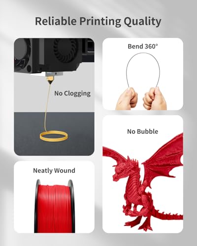 Image of PLA Filament 1.75mm Red, 3D Printer Filament 1kg Spool (2.2lbs), Neatly Wound, + /- 0.02mm Precision, No Clog /Bubble, Excellent Layer Adhesion, Fits Most FDM Printers