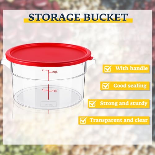 Image of Ziliny 2 Pcs 2 Qt Dough Proofing Container with Lid and Red Scale, Red | Clear Round Food Storage Container, Food Grade Plastic, Easy Viewing Design, Airtight Lid, Dough Fermentation Kitchen Storage