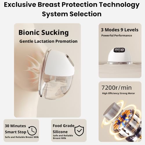 Image of Wearable Breast Pump Hands Free, Portable Electric Breast Pump, Wireless Breast Milk, Quiet Operation, 9 Suction Levels, Rechargeable for Nursing Moms (1 psc)