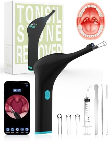 Voraiya Electronic Tonsil Stone Remover with Camera & Light,Visible Tonsil Stone Removal Kit APP Connection 5 Level Suction Tonsils Stones Vacuum Cleaner Oral Care Tool for Adults，Kids