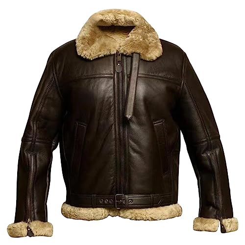 Veste en cuir homme col fourrure manteau vintage zip fleece chaud moto