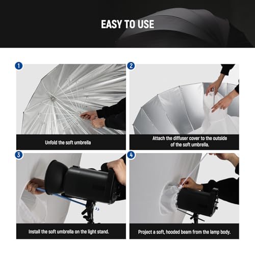 Image of NEEWER 41 inch /104cm Parabolic Reflective Umbrella Photography with Silver Inner, Soft Lighting with Diffuser Cover, Bag, Quick Fold for Camera Photo Studio Video Light Shooting Monolight Flash, NS1U